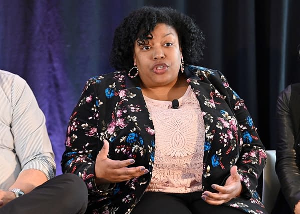 NEW YORK, NEW YORK - APRIL 08: LaToya Morgan speaks onstage during the "How Stories Are Told: Voices of Genre" panel the AMC Network Summit on April 08, 2019 in New York City. (Photo by Dia Dipasupil/Getty Images for AMC)