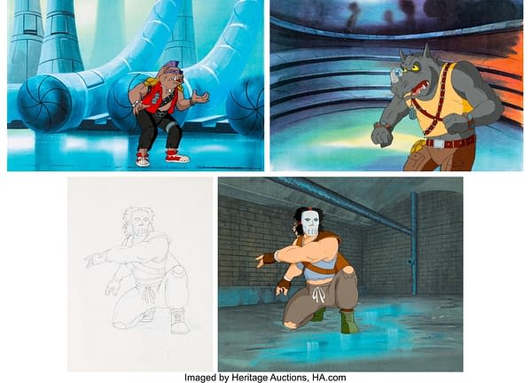 Teenage Mutant Ninja Turtles Bebop, Rocksteady and Casey Jones Production Cel and Animation Drawing. Credit: Heritage Auctions