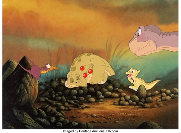The Land Before Time Petrie, Spike, Ducky and Littlefoot Cut Scene Color Model Drawing. Credit: Heritage Auctions