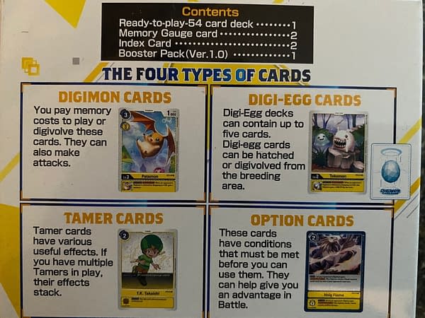 Explanations of each card type on the back of the Heaven's Yellow starter deck's packaging. Explanations of each card type on the back of the Heaven's Yellow starter deck's packaging.