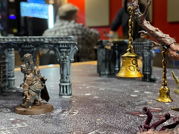 Felch, the Lord of Blights looks on, stunned at how efficiently the situation has been handled. Photo credit: Josh Nelson, for a campaign game within the Path to Glory narrative campaign format for Age of Sigmar, a fantasy wargame by Games Workshop.