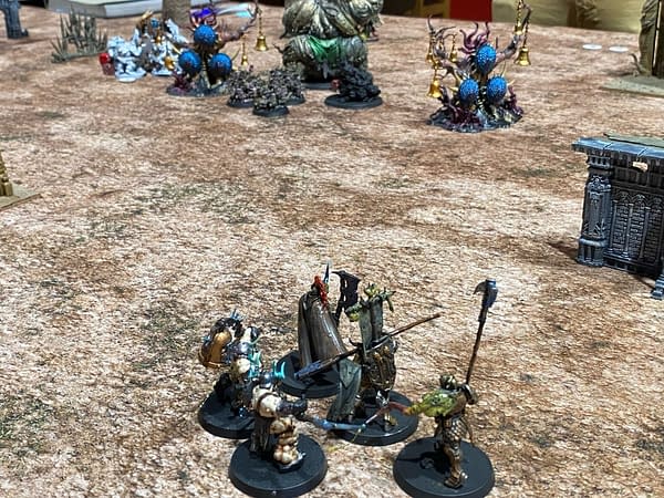 The Stench, slowed reinforcements, hold back as Daisy overtakes the Orruks. Photo credit: Josh Nelson, for a Path to Glory campaign for Age of Sigmar, a fantasy wargame by Games Workshop.