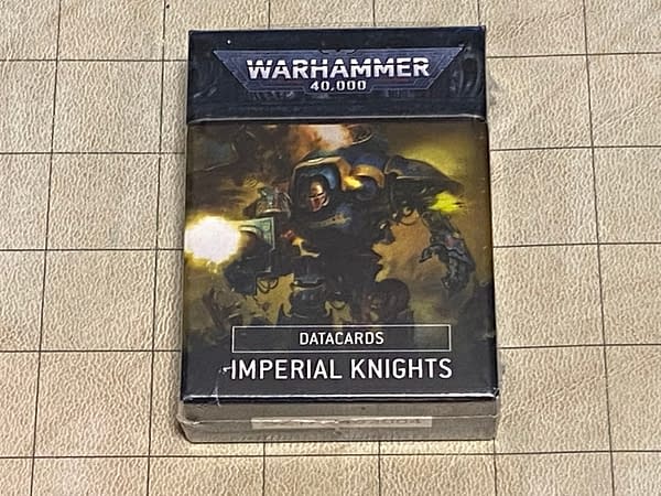 The packaging for datacards for the Imperial Knights in the 9th edition of Warhammer 40k, a tabletop wargame by Games Workshop.