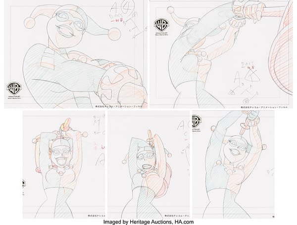 Batman: The Animated Series "Holiday Knights" Harley Quinn Layout Drawing Sequence. Credit: Heritage Auctions