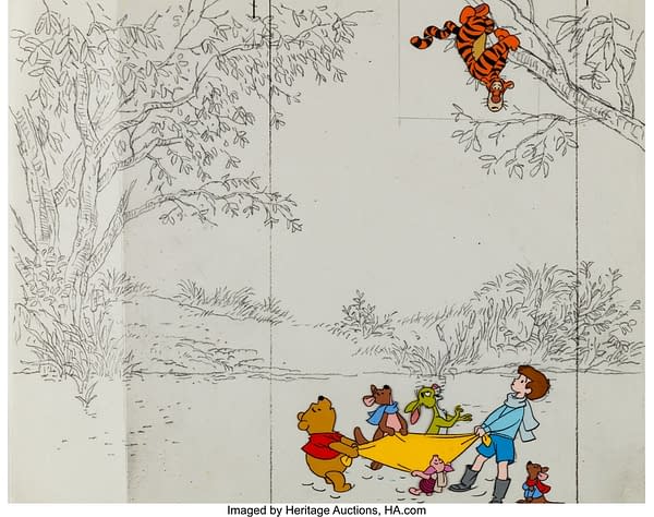 Winnie the Pooh 7-Character Book Illustration Production Cel and Background Layout Drawing. Credit: Heritage Auctions