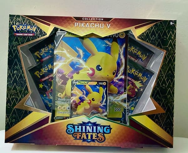 Pokémon TCG Shining Fates Pikachu V Collection Box. Credit: TPCI Pokémon TCG Shining Fates Pikachu V Collection Box. Credit: TPCI