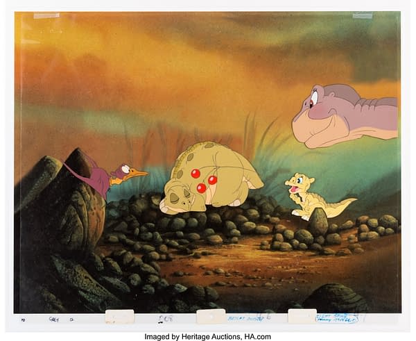 The Land Before Time Petrie, Spike, Ducky and Littlefoot Cut Scene Color Model Drawing. Credit: Heritage Auctions