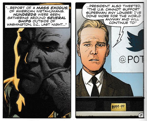 DC Publishes Donald Trump Tweeting That He's Better Than Superman (Doomsday Clock #9 Spoilers)