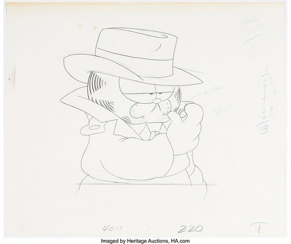 Garfield's Babes and Bullets Garfield as Sam Spayed Production Cel with Animation Drawing (Film Roman, 1989). Credit: Heritage Auctions