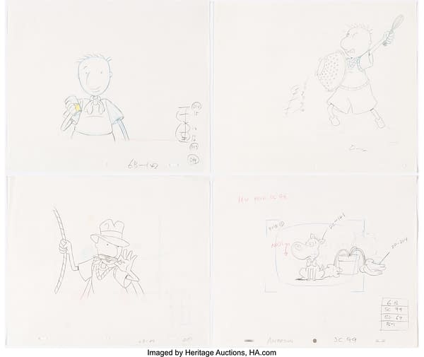 Doug Porkchop, and Doug Layout Drawing Group of 4. Credit: Nickelodeon
