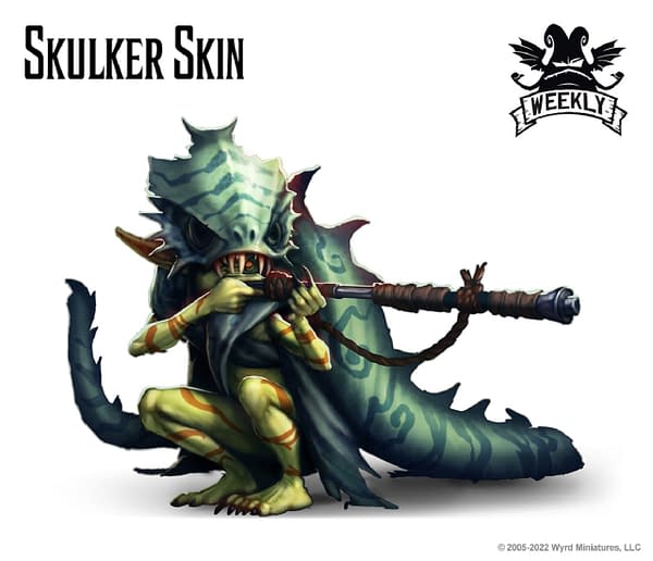 The art for the Skulker Skin, a Bayou model for Malifaux Third Edition, a tabletop skirmish game by Wyrd Games.