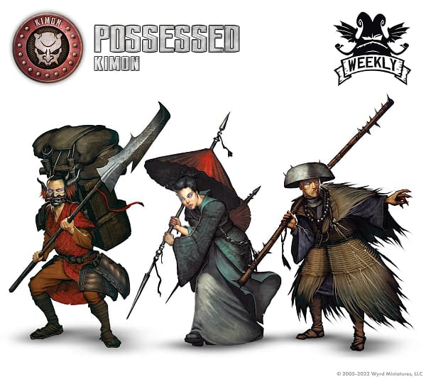 The full art for the Possessed, three miniatures in the Wyrd Games wargame The Other Side.