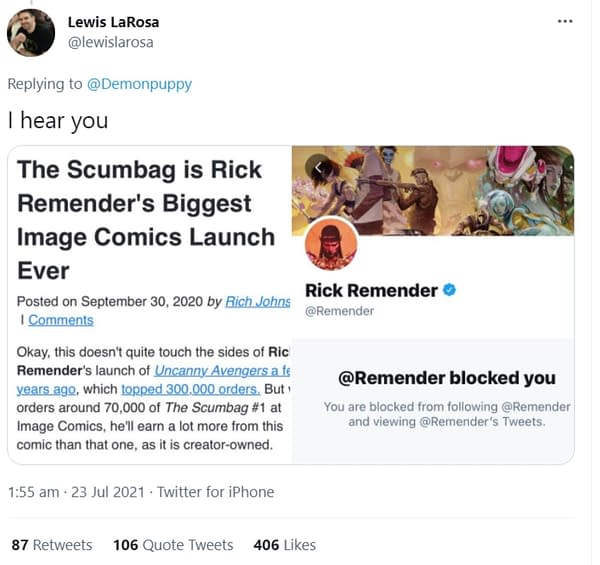 Rick Remender And Lewis LaRosa, At Odds Over The Scumbag