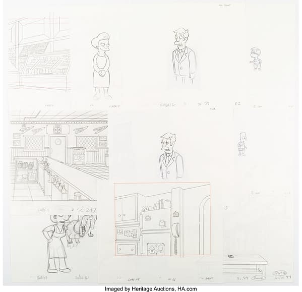 The Simpsons Animation and Layout Drawings Group of 27. Credit: Heritage Auctions