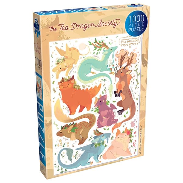 One of Renegade Game Studios' 1000-piece jigsaw puzzles featuring art by Kay O'Neill depicting characters from the Tea Dragon Society card game.