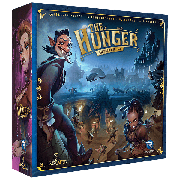 An angled shot of the box for The Hunger, a new game created by Richard Garfield and Renegade Game Studios.