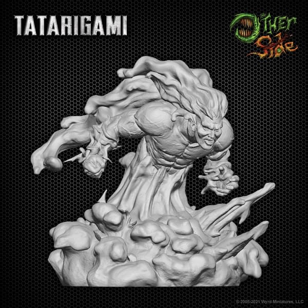 Miniature rendering of the Tatarigami, a Titan from The Other Side, one of Wyrd Games' wargames.