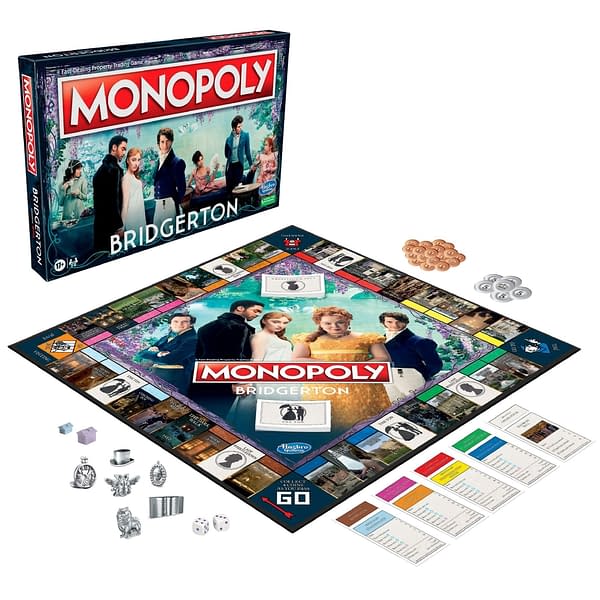 A look at the board and box for Monopoly: Bridgerton Edition, courtesy of Hasbro.