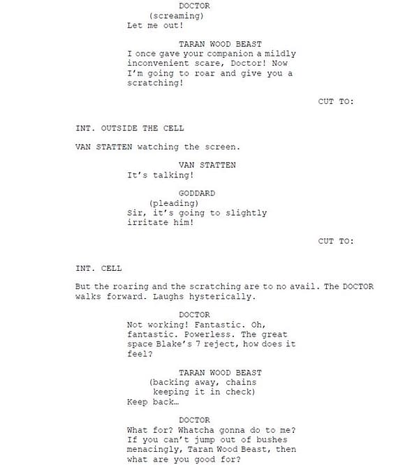 Robert Shearman's second page of script extracts from Doctor Who, courtesy of BBC.