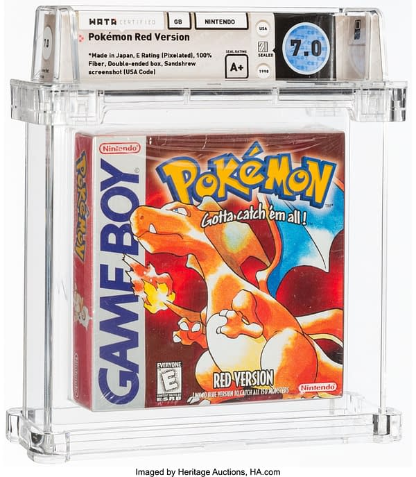 The front of the box for the sealed copy of Pokémon Red Version that's currently available at auction on Heritage Auctions' website.