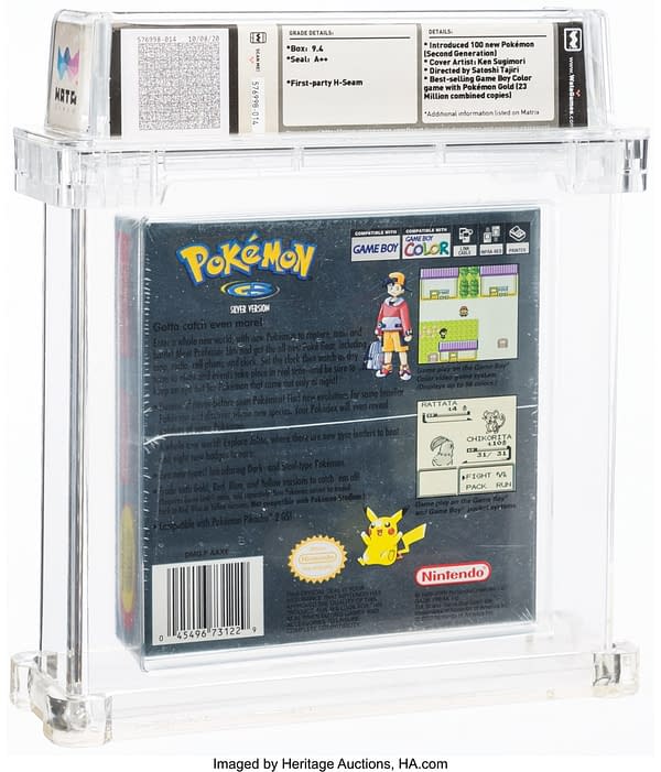 The back face of the box for Pokémon Silver Version. Currently available at auction on Heritage Auctions' website.