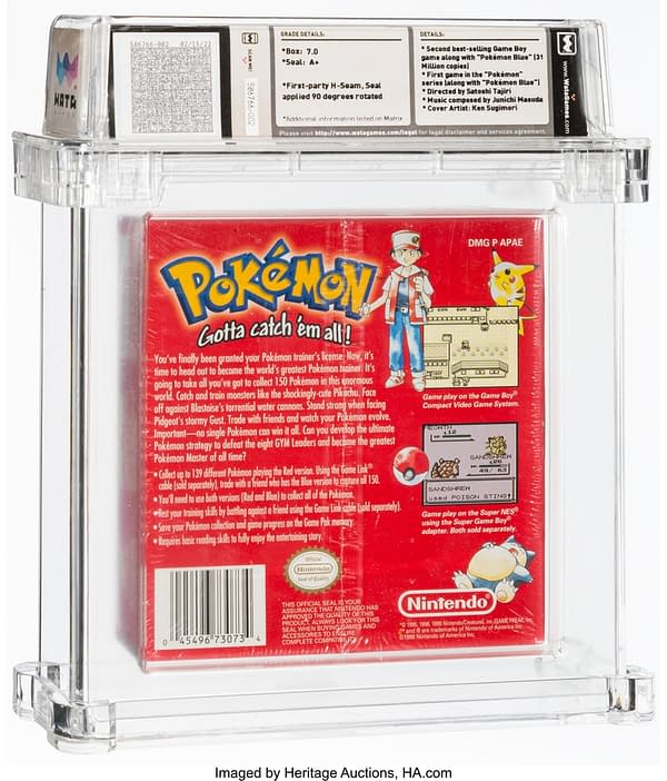The back of the box for the sealed copy of Pokémon Red Version that's currently available at auction on Heritage Auctions' website.