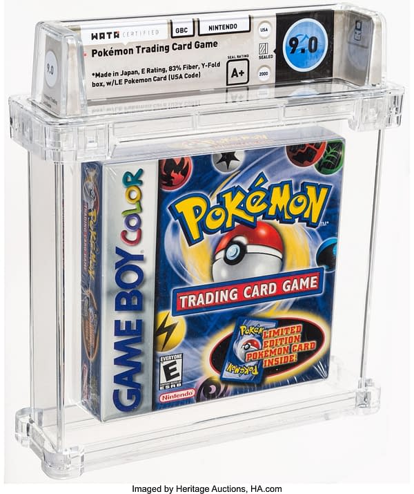 The front of the box for the Pokémon Trading Card Game, a video game for Nintendo's Game Boy Color handheld gaming system. Currently available at auction on Heritage Auctions' website.