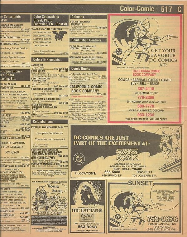 What 19 And 1990 San Francisco Comic Store Yellow Page Listings Looked Like