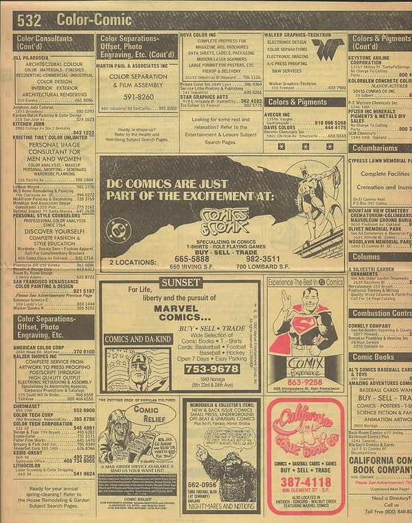 What 19 And 1990 San Francisco Comic Store Yellow Page Listings Looked Like