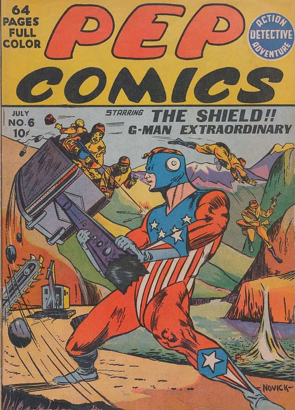 The cover of Pep Comics #6 featuring The Shield.