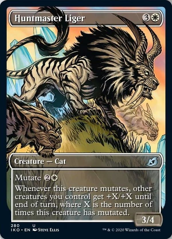The Showcase variant for Huntmaster Liger, a new card from Ikoria: Lair of Behemoths for Magic: The Gathering.