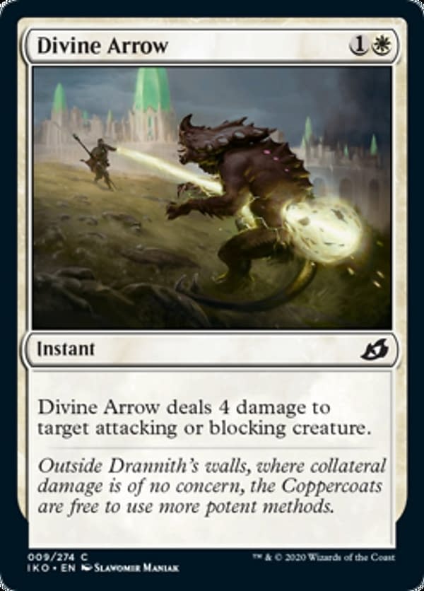Divine Arrow, a reprinted card from Ikoria: Lair of Behemoths for Magic: The Gathering.