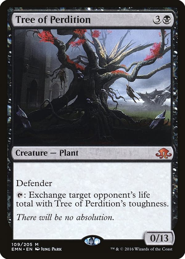 Tree of Perdition, a Magic: The Gathering card from the Eldritch Moon expansion set. This card is part of a multi-component combo in this Commander deck.