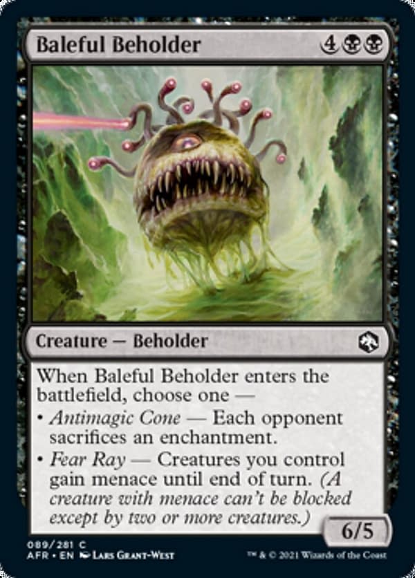 Baleful Beholder, a new creature card from Magic: The Gathering's next upcoming set, Adventures in the Forgotten Realms.