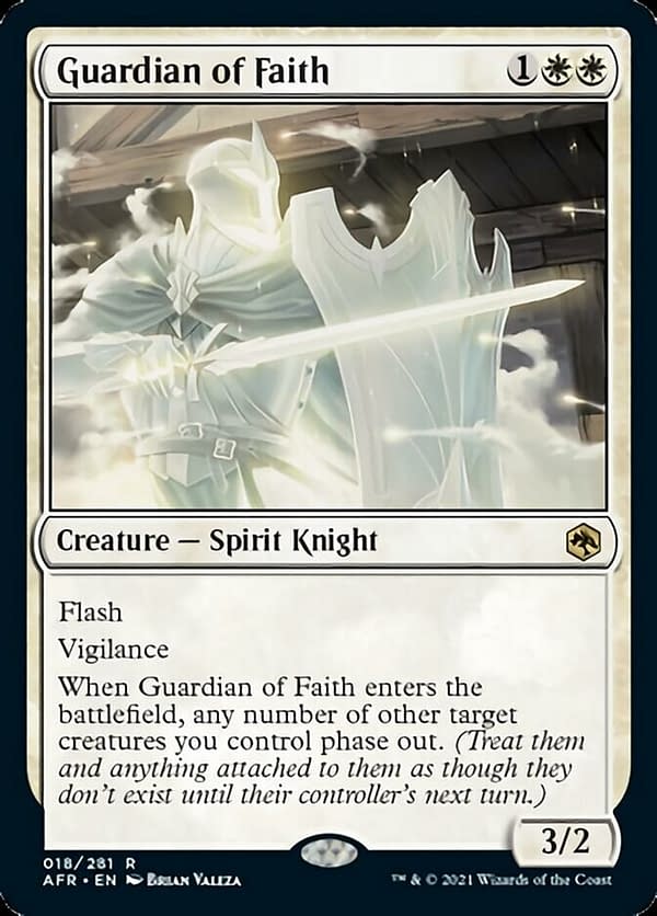 Guardian of Faith, a new creature card from Adventures in the Forgotten Realms, a new upcoming set for Magic: The Gathering.