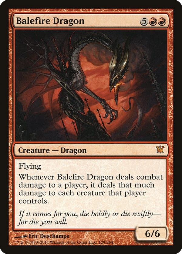 Balefire Dragon, a card from Innistrad, a set for Magic: The Gathering.