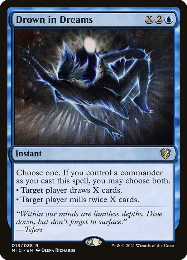 Drown in Dreams, an instant spell from Commander: Innistrad: Midnight Hunt, an expansion set for Magic: The Gathering.