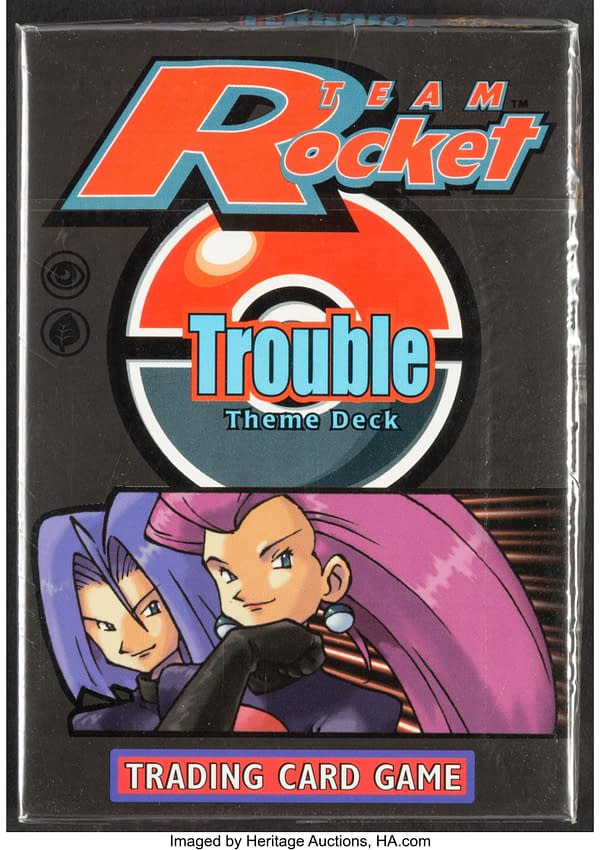 The front of the box for the Trouble theme deck from the Pokémon TCG's Rocket expansion. Currently available at auction on Heritage Auctions' website.