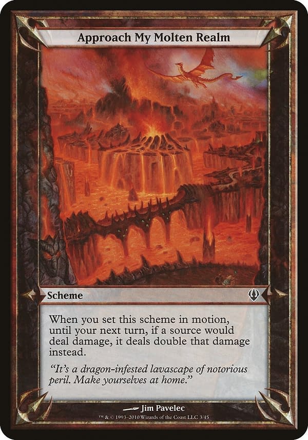 Approach My Molten Realm, a scheme from Archenemy, a release for a supplemental format for Magic: The Gathering.