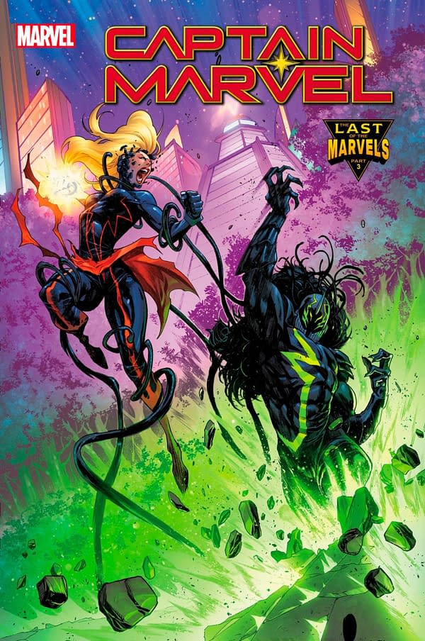Cover image for Captain Marvel #34, by Kelly Thompson and Sergio Davila, main cover by Iban Coello, in stores Wednesday, 1, 2021 from Marvel