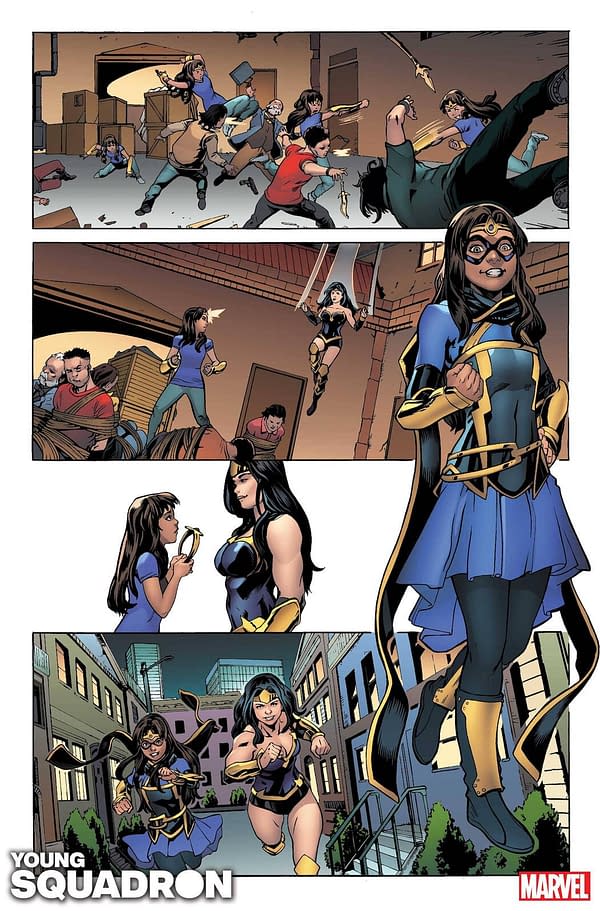 Interior art from Young Squadron #1, by Jim Zub and Steven Cummings, coming to comic stores from Marvel as part of the Heroes Reborn event on May 26th, 2021.