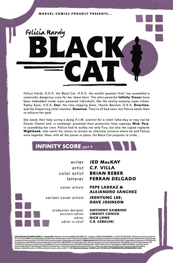 Interior preview page from Giant-Size Black Cat: Infinity Score #1