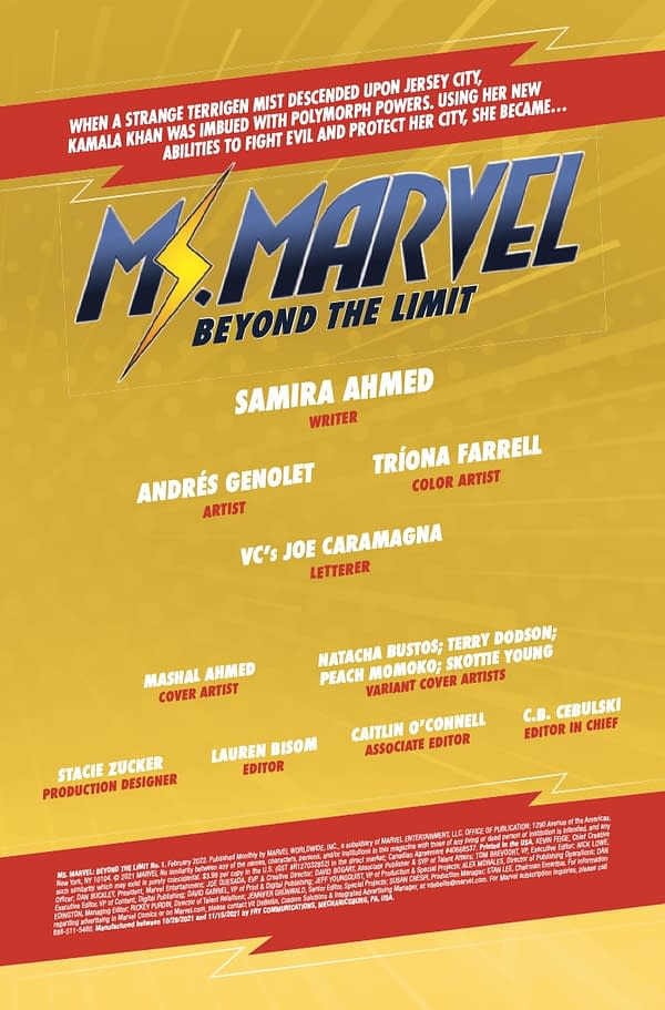 Ms. Marvel's inside preview page: Beyond the Limit # 1