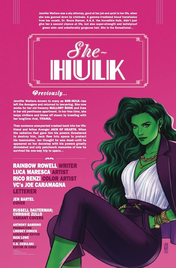 Interior preview page from SHE-HULK #4 JEN BARTEL COVER
