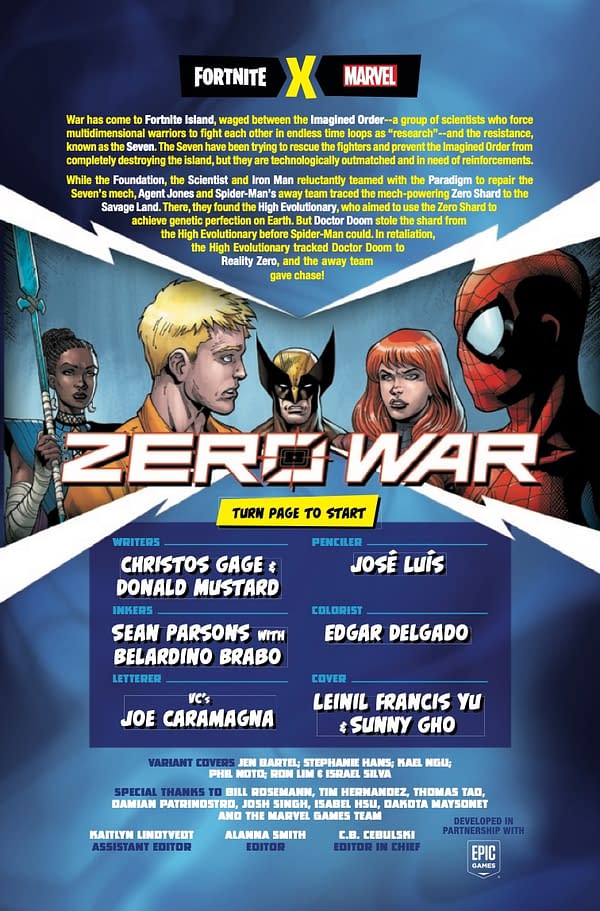 Interior preview page from FORTNITE X MARVEL: ZERO WAR #4 LEINIL YU COVER