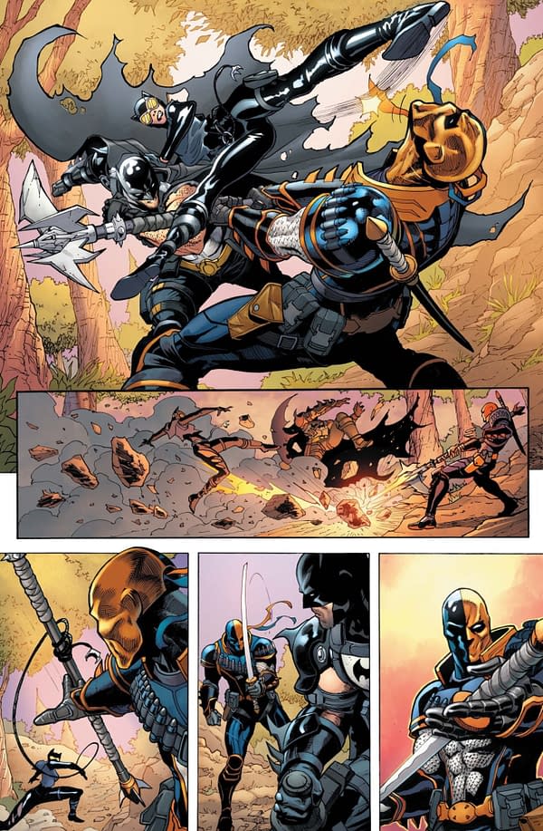 Interior preview page from Batman/Fortnite #4, by Donald Mustard, Christos Gage, Christian Duce, Nelson Faro DeCastro, and John Kalisz.