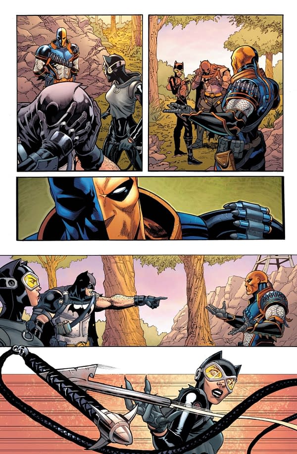 Interior preview page from Batman/Fortnite #4, by Donald Mustard, Christos Gage, Christian Duce, Nelson Faro DeCastro, and John Kalisz.