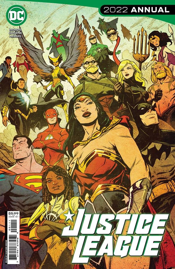 Cover image for JUSTICE LEAGUE 2021 ANNUAL #1 CVR A SANFORD GREENE