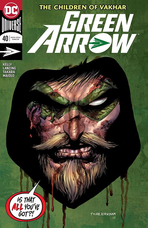 Green Arrow #40 cover by Tyler Kirkham, Arif Prianto, and Tomeu Morey