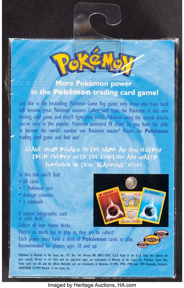 The back of the box for the Blackout theme deck from the Pokémon TCG. Currently available at auction on Heritage Auctions' website.